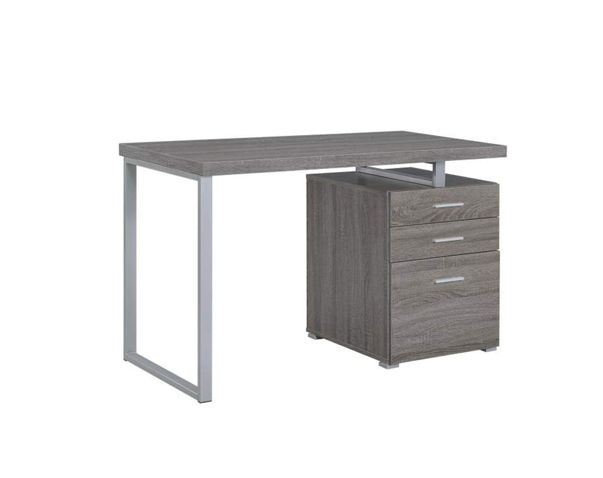 Coaster Home Furnishings Brennan Modern Contemporary Home Office 3-Drawer Writing Desk with Drawers Computer Desk Study Table File Cabinet Storage Silver Metal Frame Weathered Grey 800520