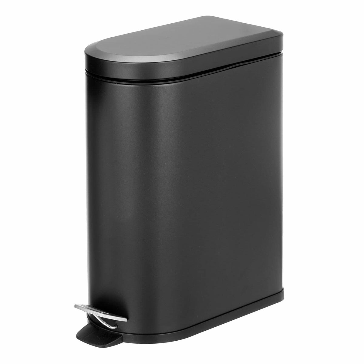 mDesign Small 2.6 Gallon/10 Liter Stainless Steel Metal Step Trash Can Garbage Bin for Bathroom, Bedroom, Home Office, DShape T