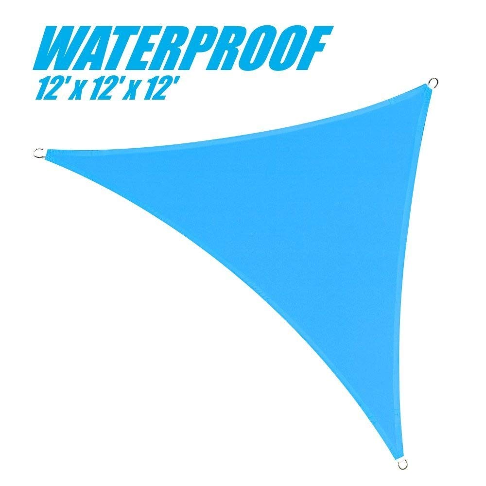 Colourtree 12' X 12' X 12' Blue Tadt12 Triangle Waterproof Sun Shade Sail Canopy Awning Shelter Fabric, 95% Uv Blockage Uv & Wat