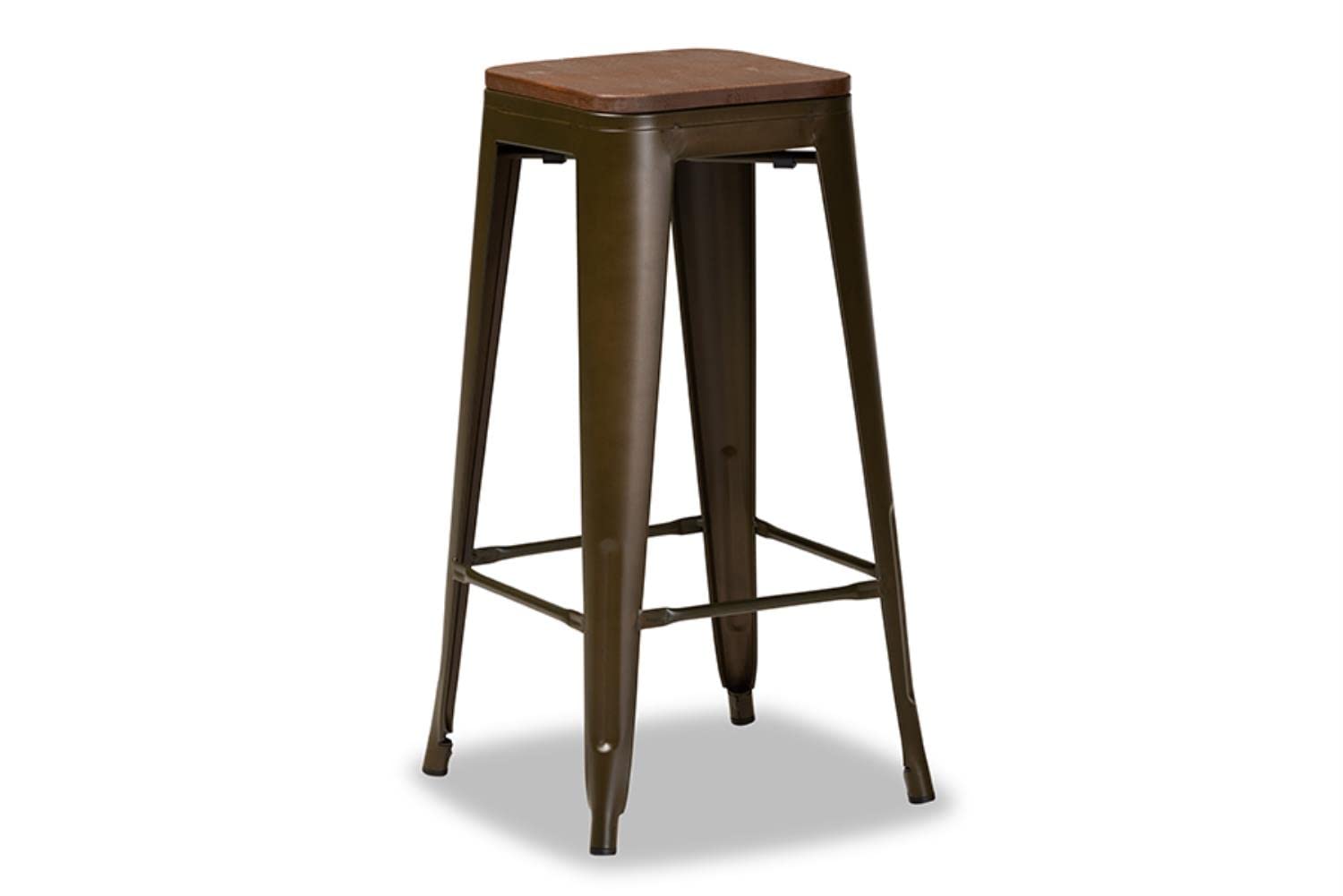 Baxton Studio Horton Brown Metal and Brown Finished Wood 4-Piece Bar Stool Set