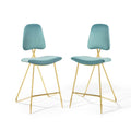 Modway Ponder Performance Velvet Upholstered Dining Bar Stool in Sea Blue
