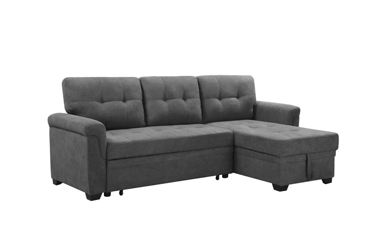 Lilola Home Connor Gray Fabric Reversible Sectional Sleeper Sofa Chaise with Storage