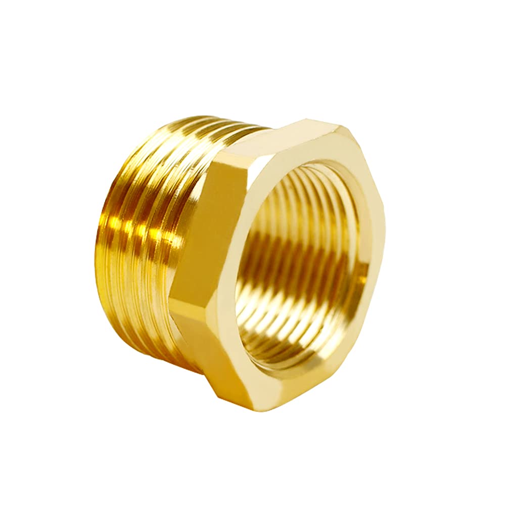 Joywayus Brass Hex Bushing Reducer 1/2' Npt Female  3/4' Ght Male Thread Reducing Garden Hose Cast Pipe Fitting Adapter