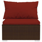 vidaXL 7-Piece Outdoor Lounge Set with Cushions, Poly Rattan Patio Furniture Set with Modular Design, Water-Resistant PE Rattan and Powder-Coated Steel Frame, Brown with Cinnamon Red Cushions