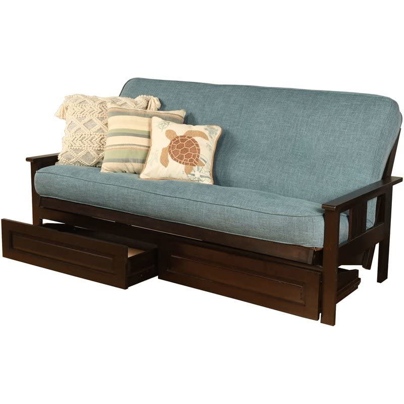 Kodiak Furniture Monterey Espresso Storage Sofa with Aqua Blue Fabric Mattress