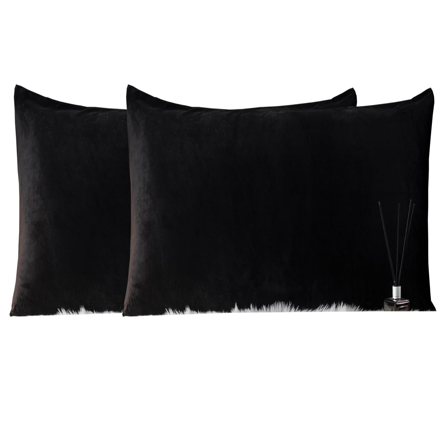 Uwkcy Velvet Standard Pillow Cases Pillowcases With Hidden Zipper, Soft And Cozy, Zippered Flannel Pillow Covers (Set Of 2, Blac