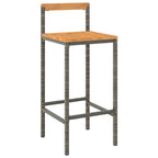 vidaXL Gray Bar Stools Made from Poly Rattan and Acacia Wood - Modern Design, Weather-Resistant, Comfortable Seating with Built-in Footrest, Easy-to-Move, Perfect for Outdoor/Indoor Use