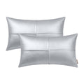 Brawarm Faux Leather Throw Pillow Covers 12 X 20 Inches, Silver Leather Lumbar Pillow Covers Pack Of 2, Hand Stitched Leather De