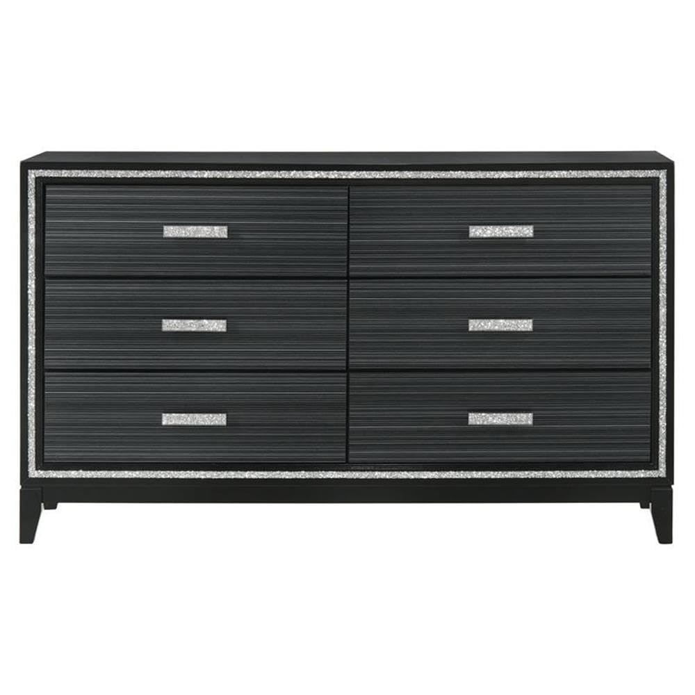 Acme Haiden 6 Drawers Wooden Dresser with Silver Accent Trim in Weathered Black
