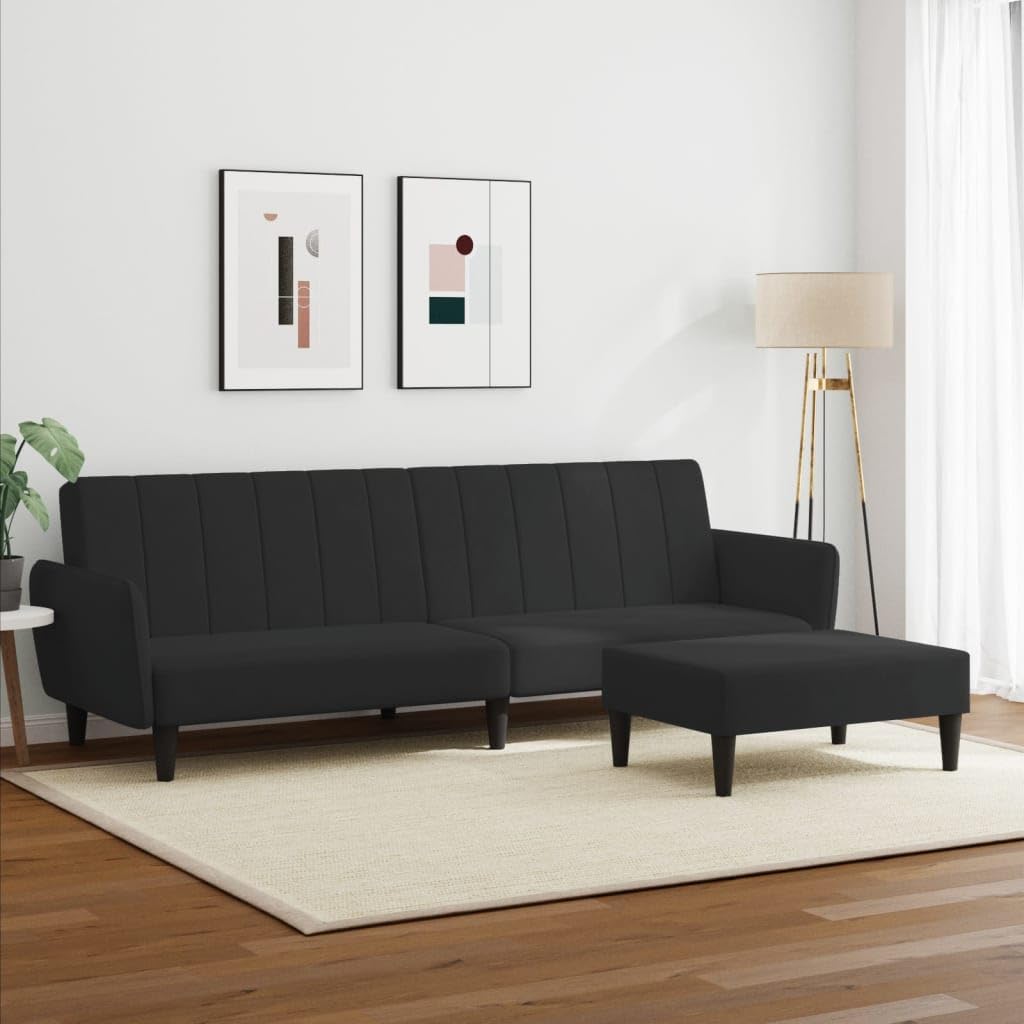 vidaXL 2 Seater Sofa Bed with Footstool Black Velvet, 3216253