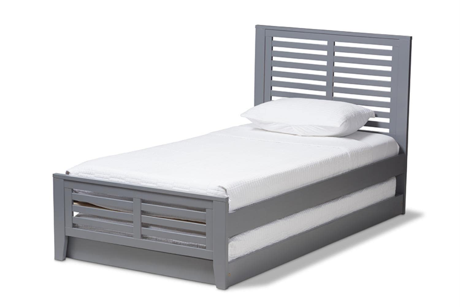 Baxton Studio Sedona Modern Classic Mission Style Grey-Finished Wood Twin Platform Bed with Trundle Grey/Twin//Light Wood/Mission/Rubber Wood/Poplar/LVL