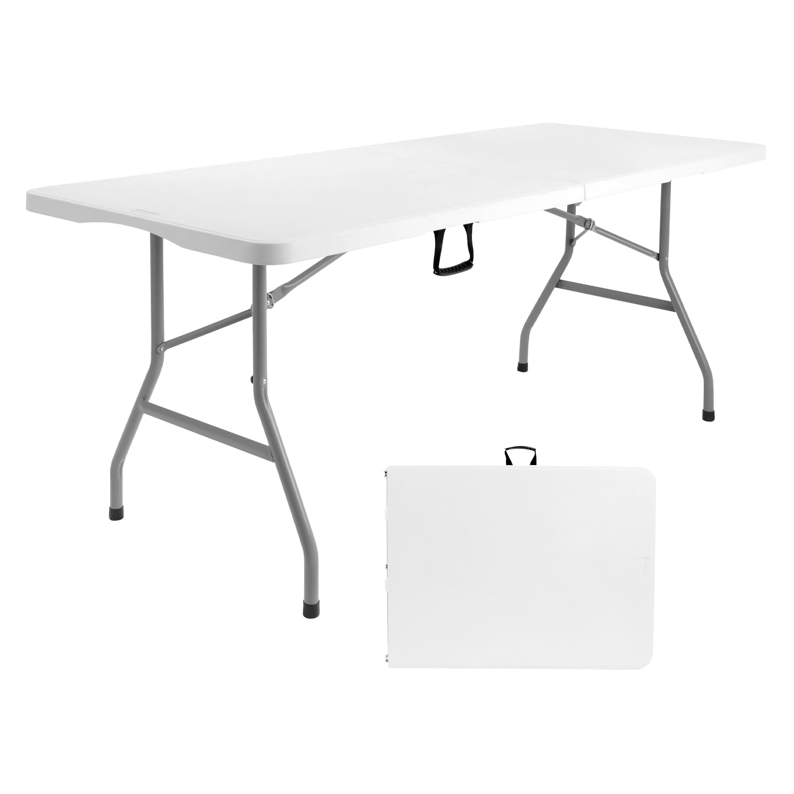Byliable Folding Table 6ft, Heavy Duty Portable Plastic Fold-in-Half Utility Table with Carrying Handle for Indoor Outdoor, Camp