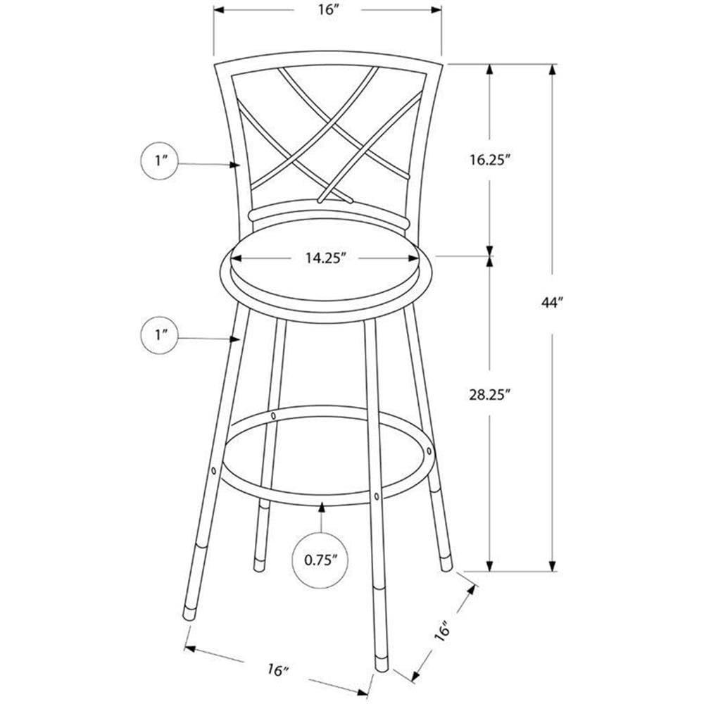 Monarch Specialties 2377 Stool, Set of 2, Swivel, Bar Height, Metal, Fabric, White, Grey, Contemporary, Modern Barstool, 16' L x 16' W x 44' H