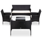 vidaXL 5 Piece Patio Furniture Set – 3-Seater, 2-Seater Sofas, 2 Armchairs, Coffee Table – PE Rattan, Powder-Coated Steel – Black and Cream White