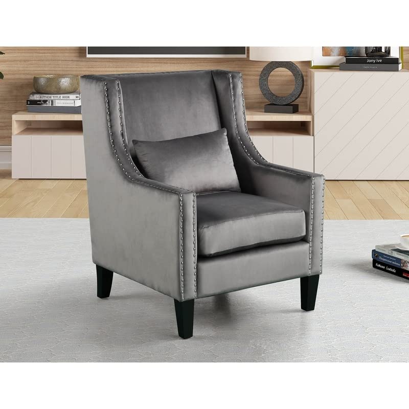 Best Master Furniture Glenn Velvet With Nailhead Trim Arm Chair, Grey