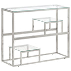 vidaXL Silver Console Table with Tempered Glass Top - Modern Stainless Steel Sofa Table for Entryway, Hallway Decor, Living Room Display - 35.4 x 11.8 x 27.6