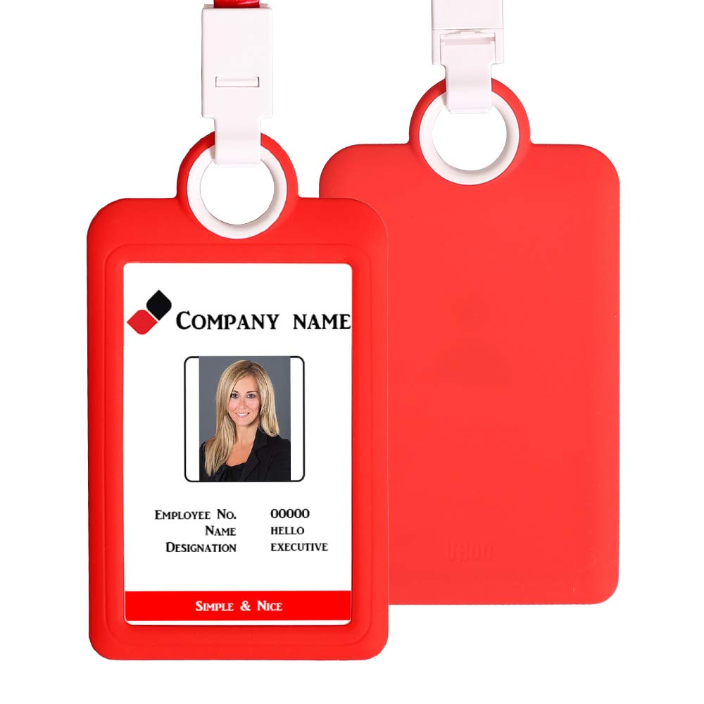Badge Holder Id Silicon Card Holder Vertical With Lanyard Neck Strap Heavy Duty Id Card Business Card Offices Supplies (Red)
