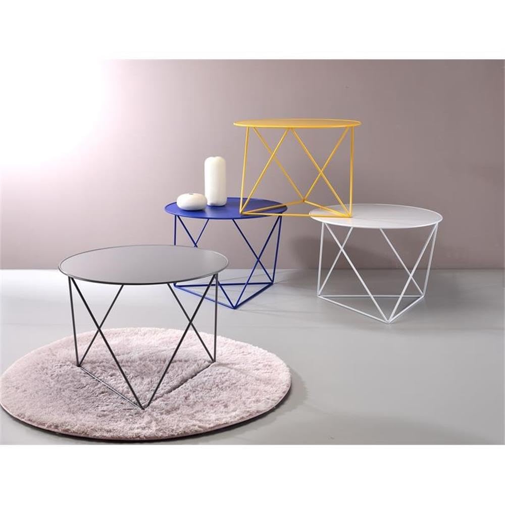 Acme Epidia Metal Accent Table With Round Top And Geometric Base In Blue