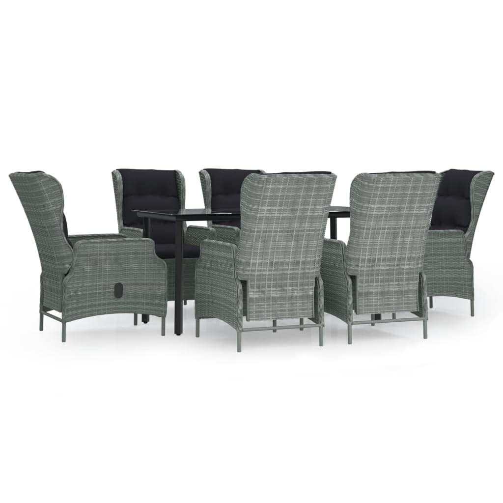 vidaXL Patio Dining Set 7 Piece, Rattan Patio Conversation Set, Outdoor Dining Chair Features Reclining Function, Modern Style, Light Gray Poly Rattan