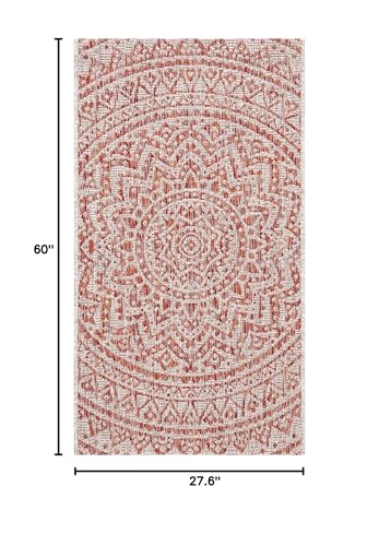 Safavieh Courtyard Collection Accent Rug - 2'3' X 5', Light Beige & Terracotta, Non-Shedding & Easy Care, Indoor/Outdoor & Washable-Ideal For Patio, Backyard, Mudroom (Cy8734-36512)
