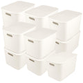 CONEHOY 11 Pcs White Plastic Storage Bins with Handle and Lids 14 x 10.5 x 9.6 Inches Containers Box Stackable Storage Baskets f