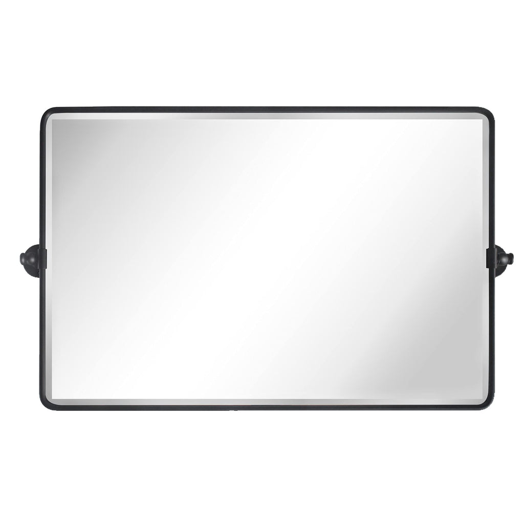 Tehome Horizontal Pivot Mirror Black Tilt Mirror For Bathroom Beveled Metal Framed Pivoting Rectangle Bathroom Mirror, 35X23''