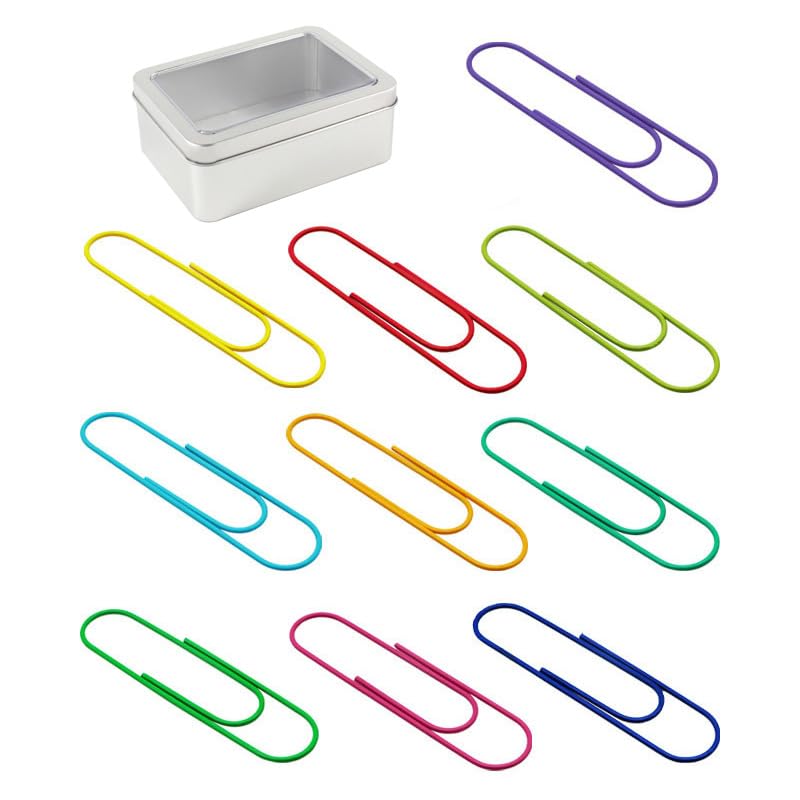 Owlfavo 40Pcs 4 Inch Super Jumbo Paper Clips With Storage Box, 10 Colors, Extra Large Funny Cute Paperclips Bookmarks Planner Cl
