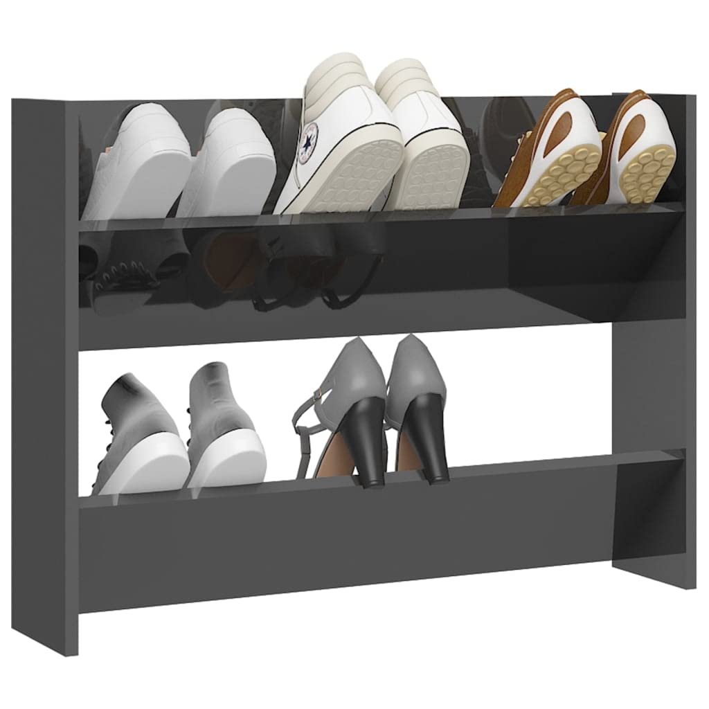 vidaXL Wall Shoe Cabinet High Gloss Gray 31.5x7.1x23.6 Engineered Wood