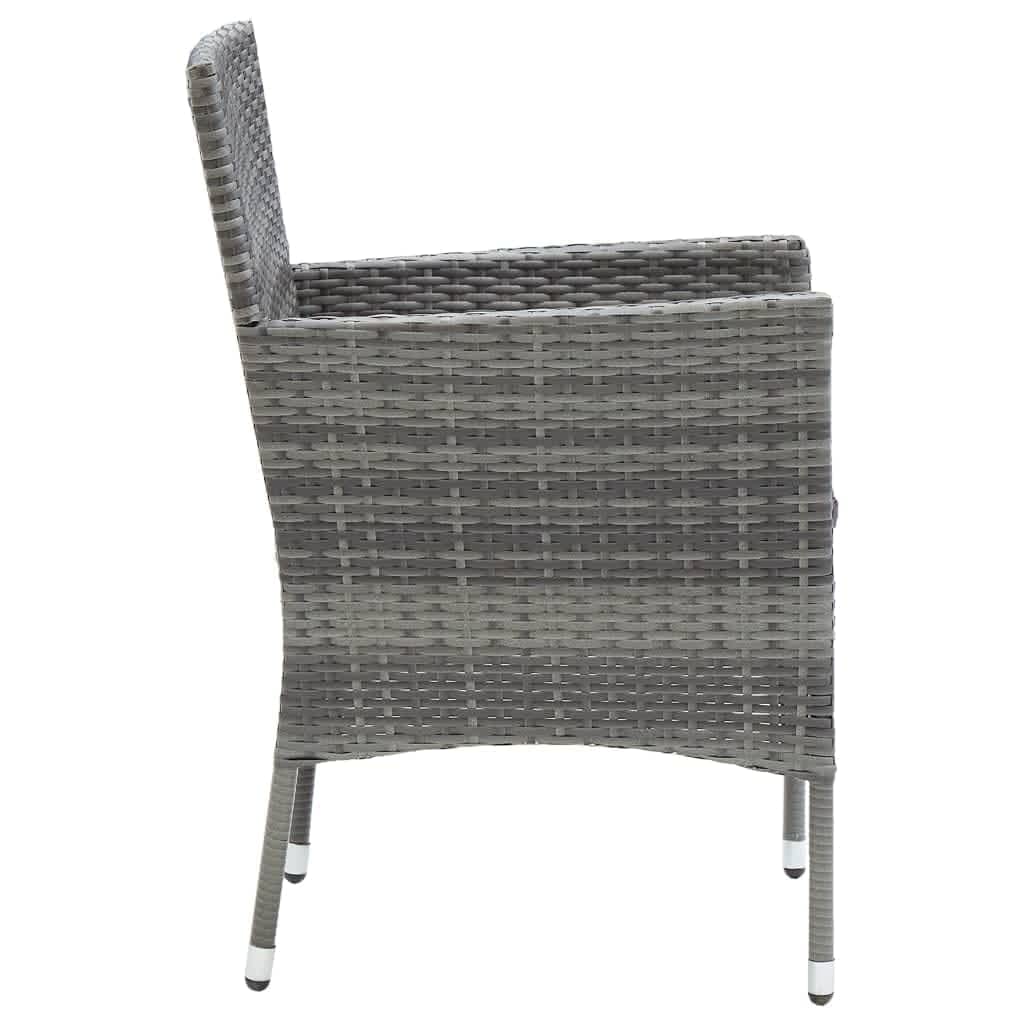 vidaXL Patio Dining Set 3 Piece, Outdoor Dining Set for 2, Table and Chair with Cushions, Dining Chair, Farmhouse Modern Style, Poly Rattan Gray