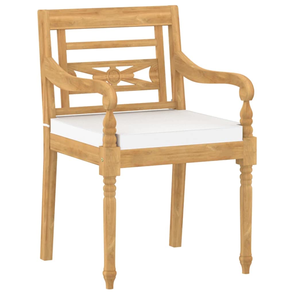 vidaXL Batavia Chairs Set of 4, Solid Teak Wood, Elegant Patio Furniture with Cream Cushions, Decorative Carved Design, Retro Styled, Outdoor Seating