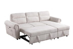 Lilola Home Hugo 97' W Beige Chenille Reversible Sleeper Sectional Sofa with Storage Chaise, USB Chargers, Phone/Magazine Pockets
