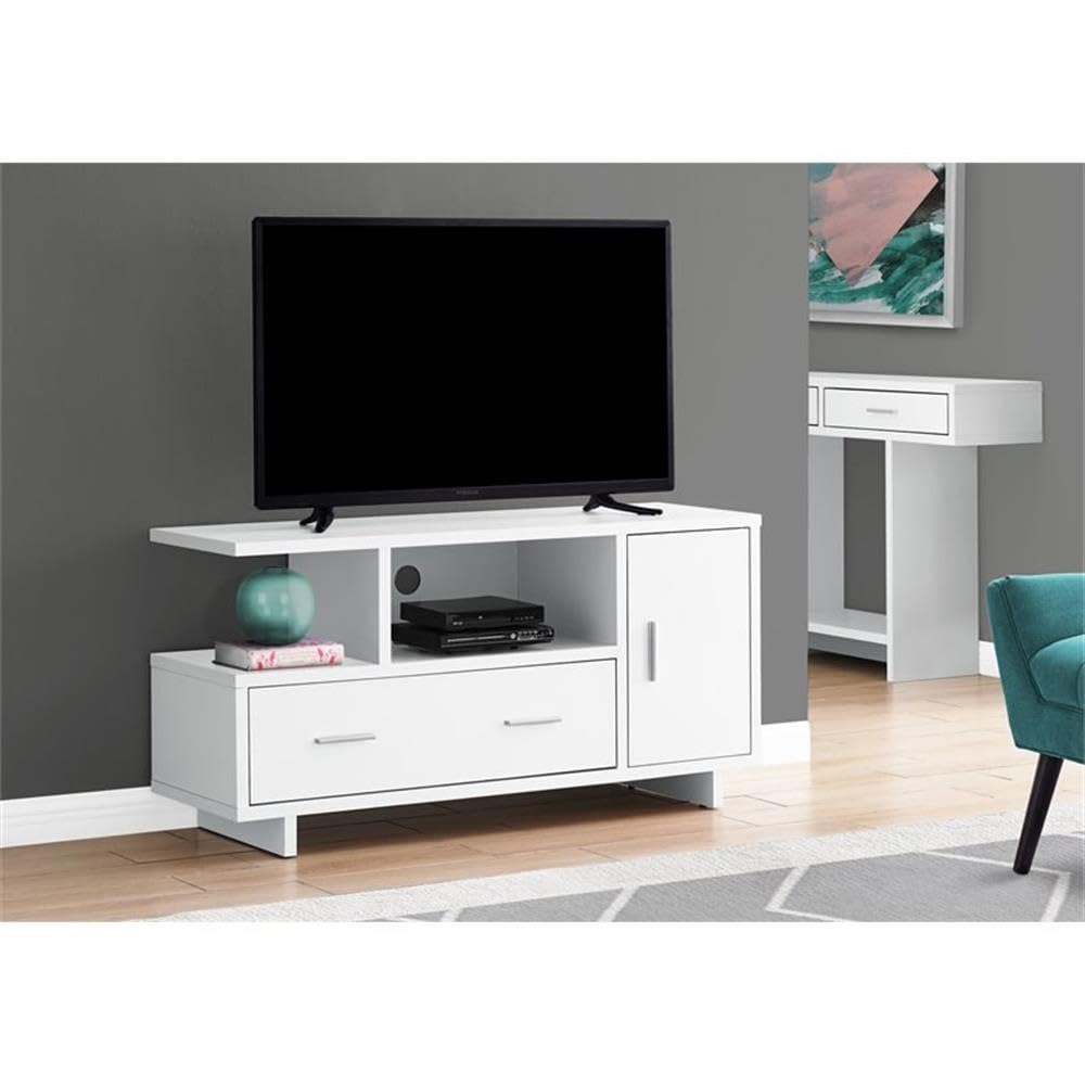 Monarch Specialties I STAND-48 L Storage TV Stand, white
