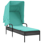 vidaXL Sun Loungers with Canopies and Table Furniture - Adjustable Reclining Patio/Garden Chaise Lounge Set, Black Poly Rattan, Turquoise Cushions