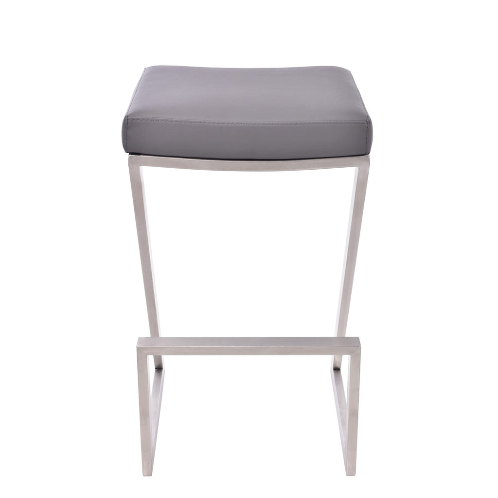 HomeRoots Gray 26" Contempo Grey Faux Leather and Stainless Backless Bar Stool