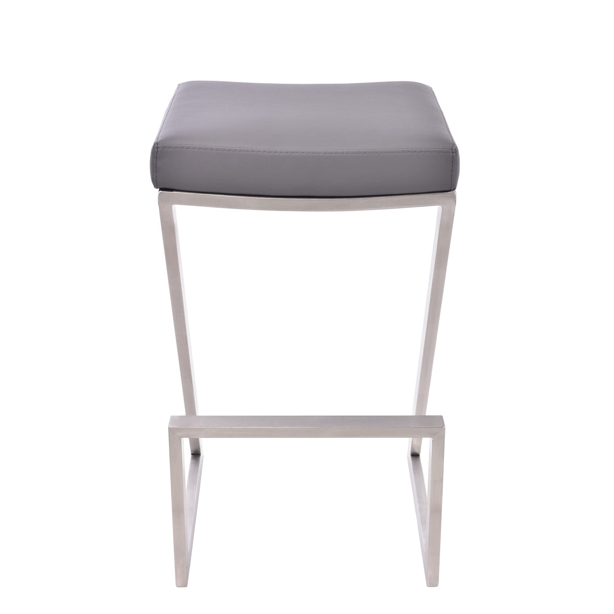 HomeRoots Gray 26" Contempo Grey Faux Leather and Stainless Backless Bar Stool