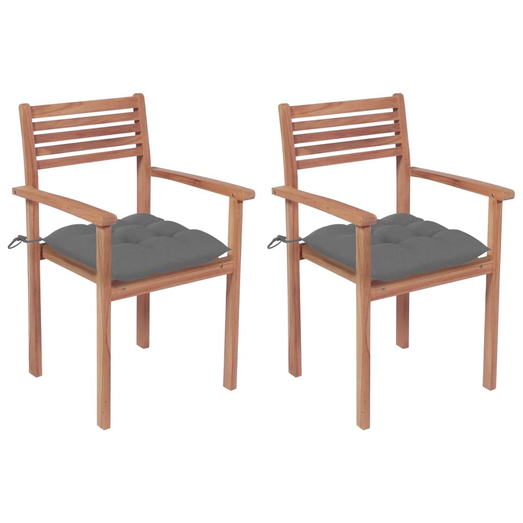 vidaXL Solid Teak Patio Chairs with Gray Cushions - Thumbnail 2