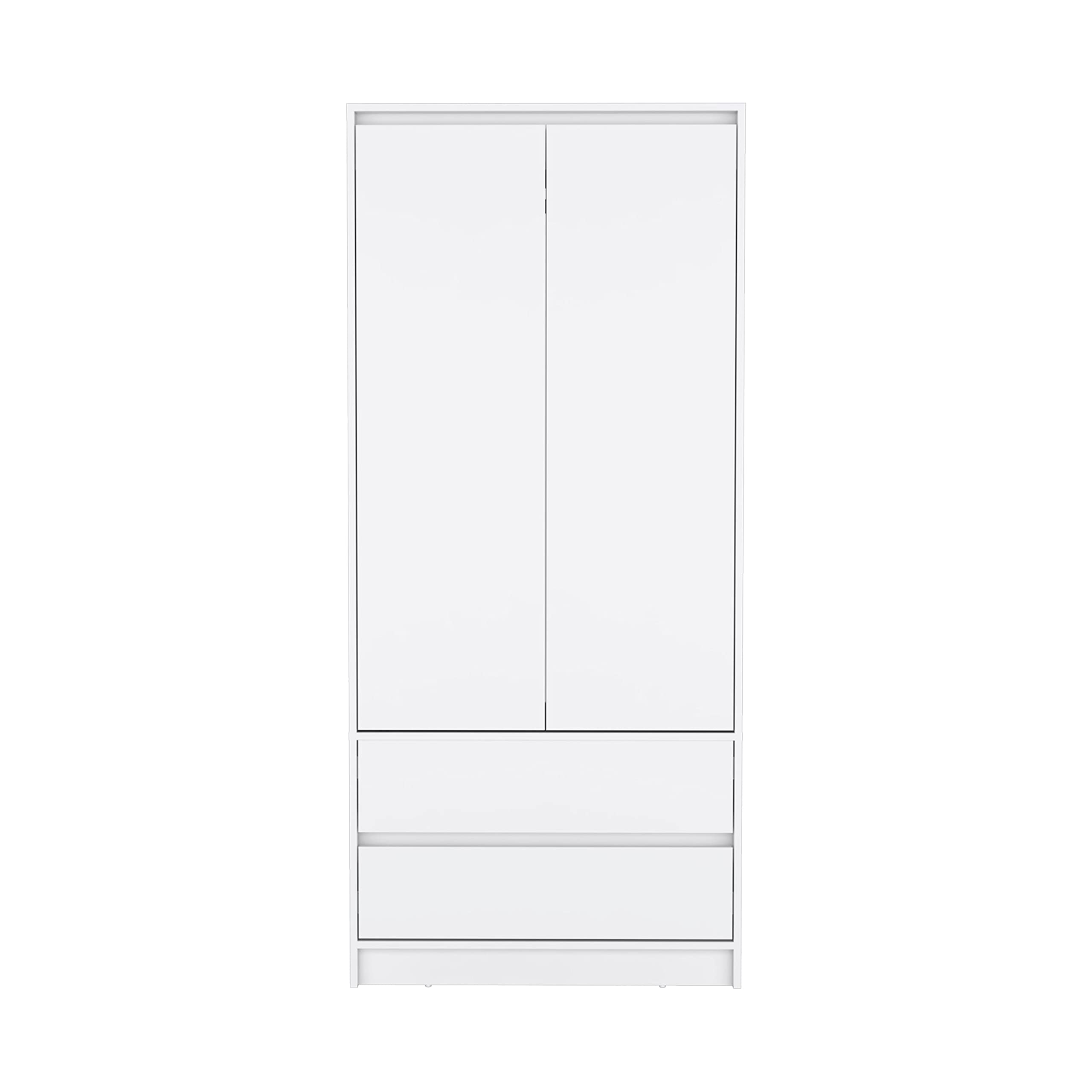 Depot E-Shop Palmer 2 Drawers Armoire, Wardrobe Closet With Hanging Rod, White