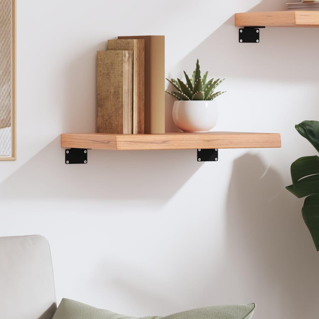 vidaXL Solid Oak Wood Wall Shelf Light Brown: Durable, Versatile, Varnished, Handmade Live Edge Design, High Load Capacity