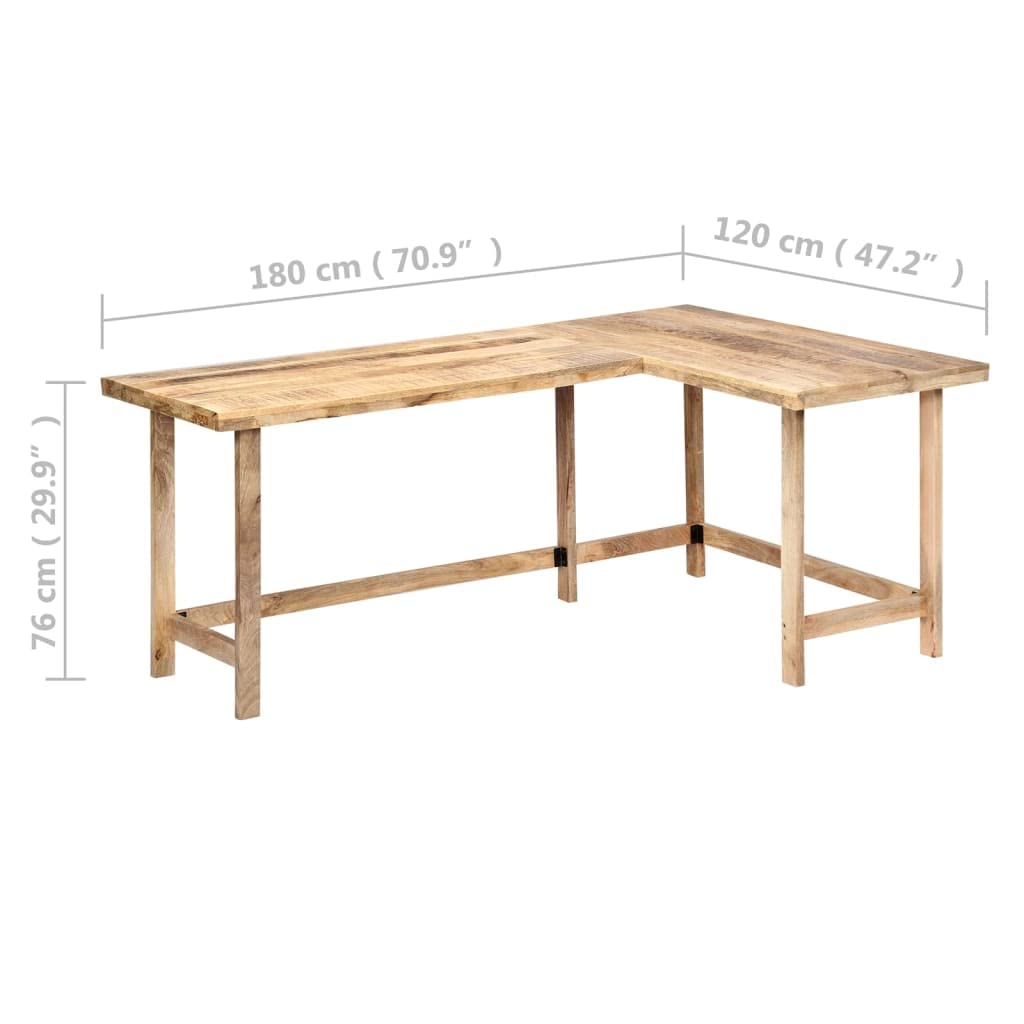 vidaXL Desk, L-Shaped Computer Desk, Home Office Corner Desk, Living Room Writing Table Workstation, Farmhouse Style, Solid Wood Mango
