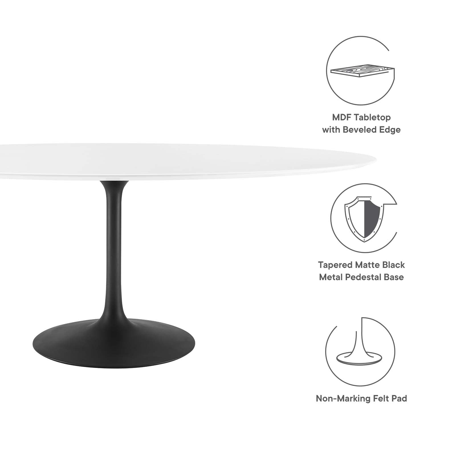 Modway Lippa 78&quot; Oval-Shaped Mid-Century Modern Dining Table With White Wood Top And Black Base