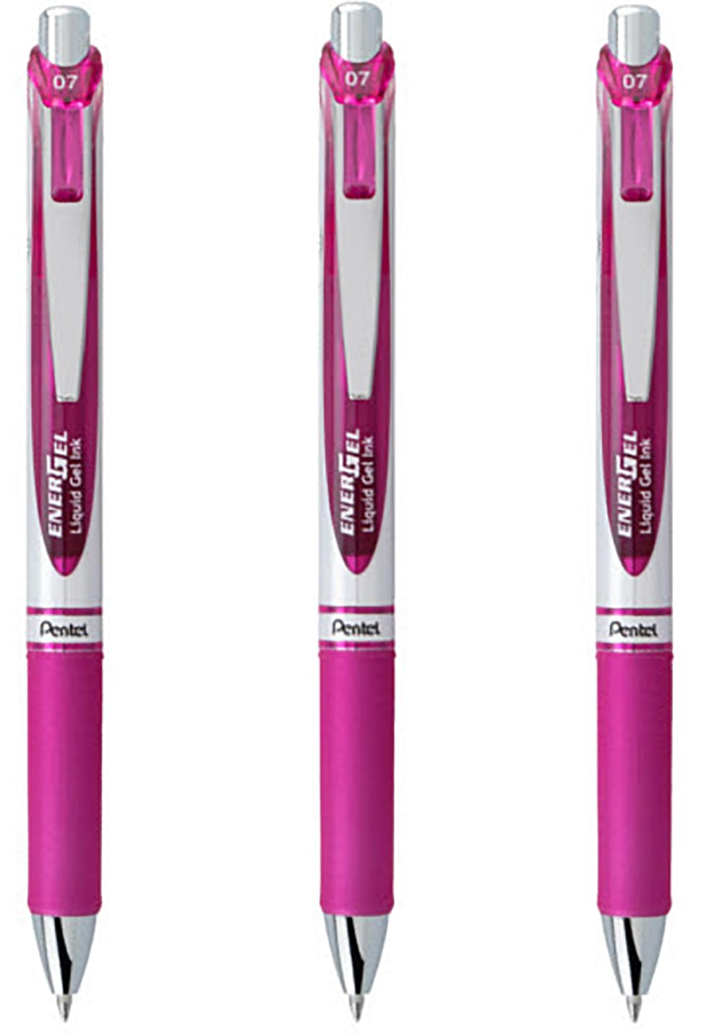 Pentel Energel Rtx Retractable Liquid Gel Pen, (0.7Mm) Medium Line, Magenta Ink, 3 Pack