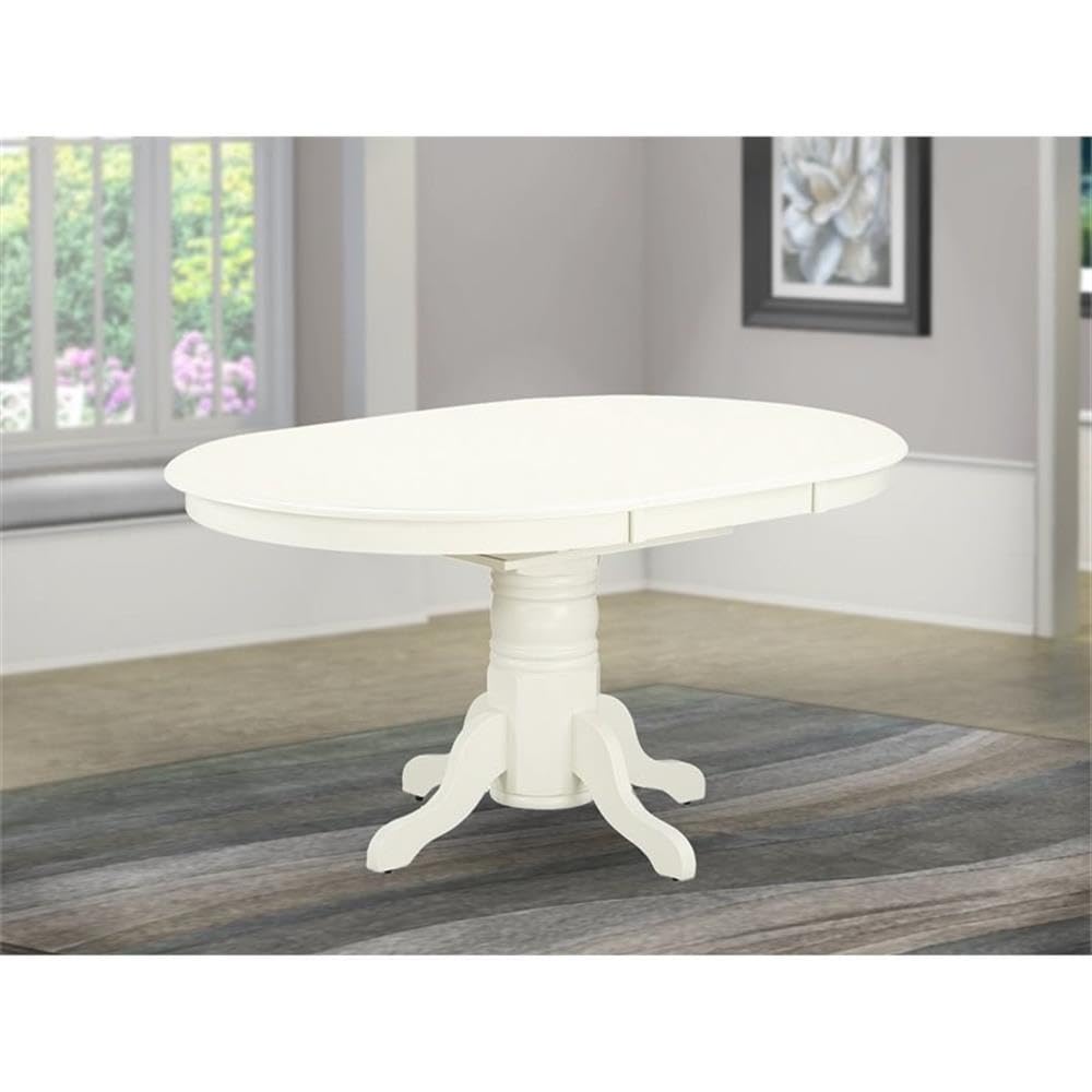 East West Furniture Avt-Lwh-Tp Avon Dining Room Table - An Oval Kitchen Table Top With Butterfly Leaf & Pedestal Base, 42X60 Inch, Linen White