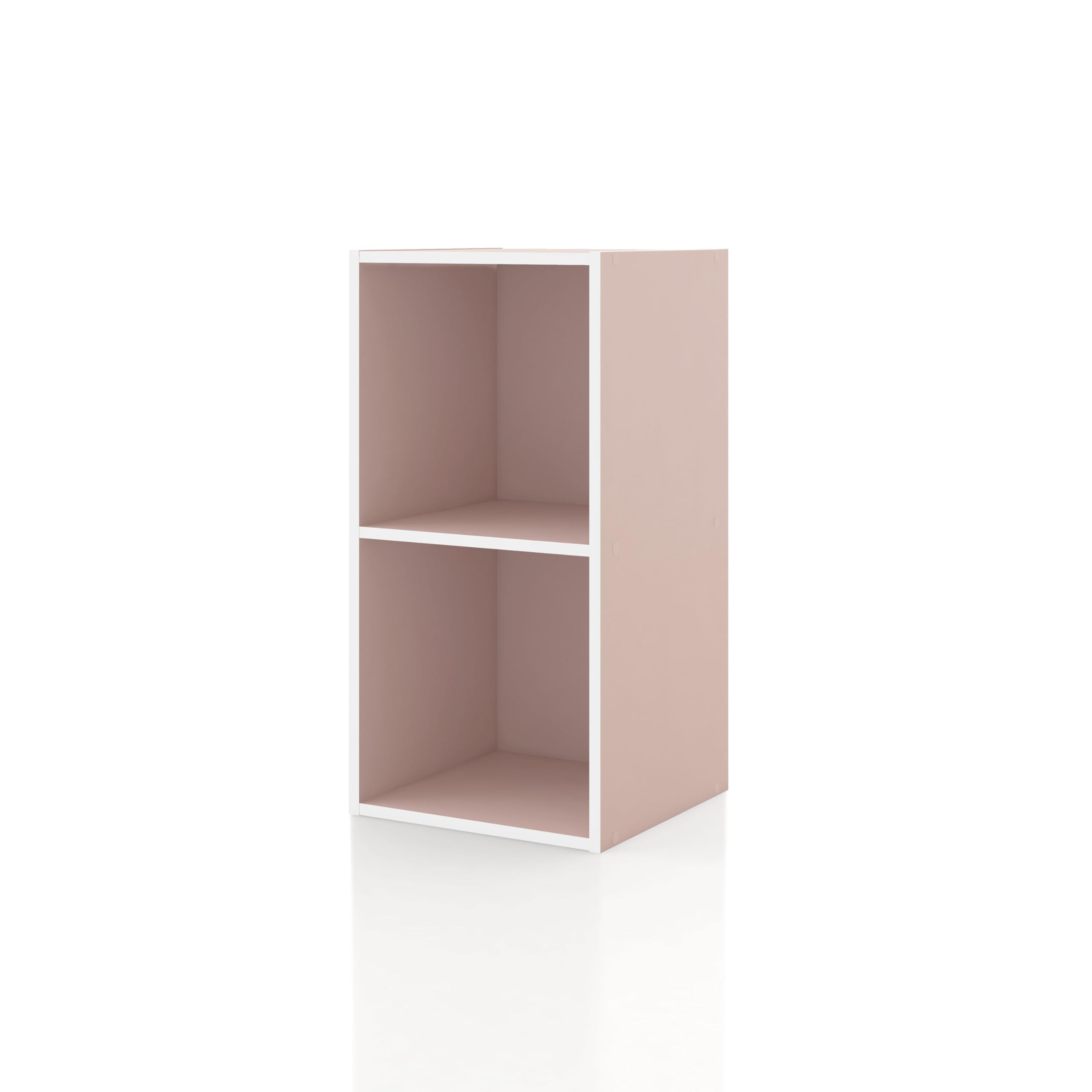 Homes: Inside + Out Apexa 2 Cube Storage Organizer Shelves, Stackable Wood Bookcase Fits Cubby Bins For Organization, Dorm Teen Room Decor & Home Office, Light Pink