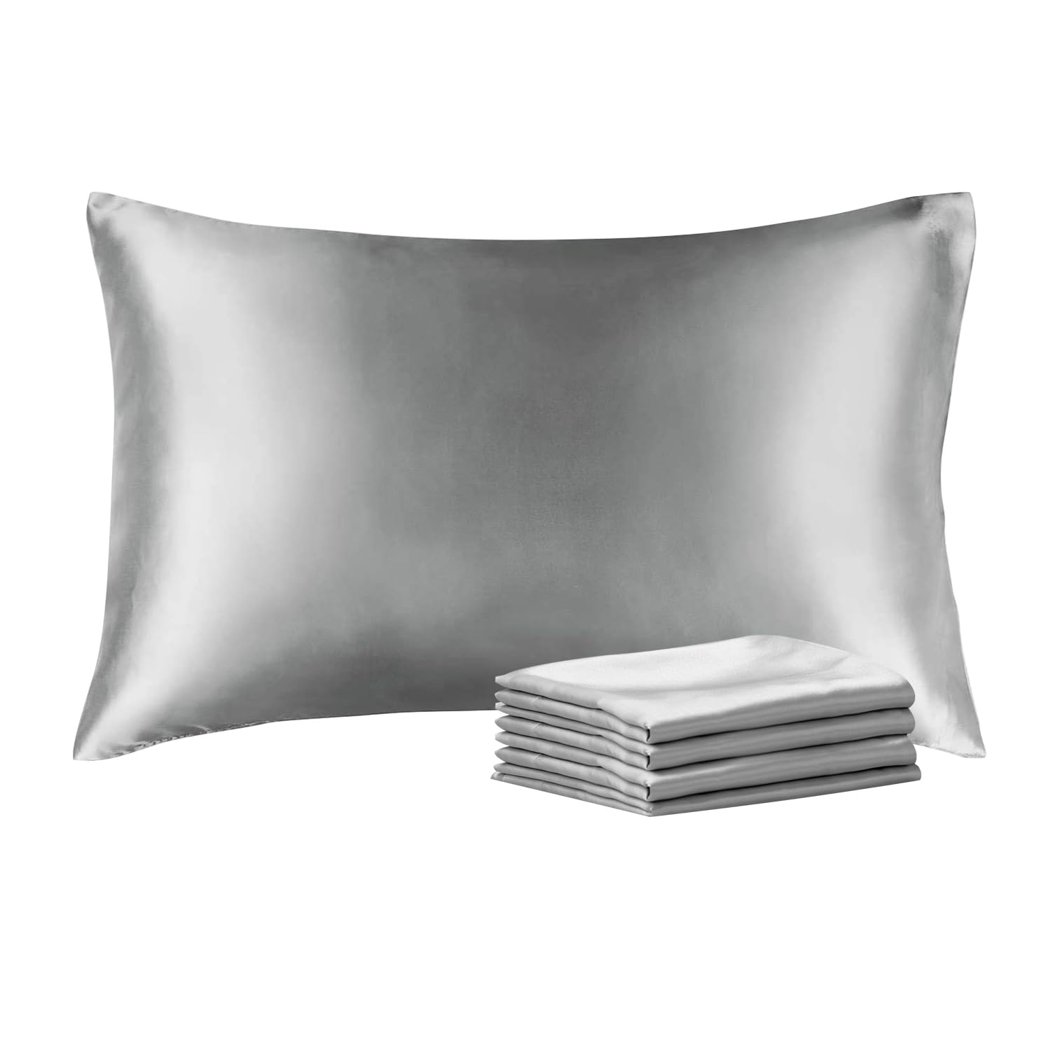 Bedelite Satin Pillowcase With Zipper 4 Pack, Grey Pillow Cases Standard Size, Super Soft And Cooling Similar To Silk Pillow Cas