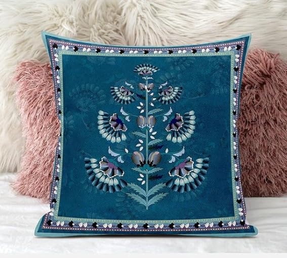 HomeRoots 18x18 Sea Green Blown Seam Broadcloth Floral Throw Pillow