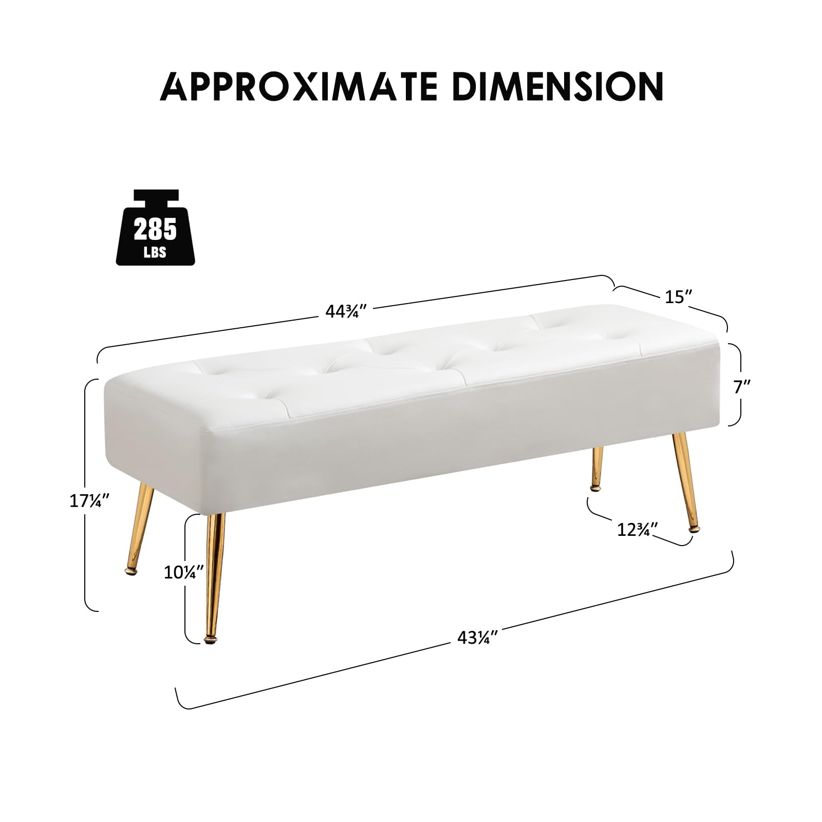 Furniliving Modern Pu Leather Benches, Upholstered Tufted Leather Bedroom Ottoman 44' Ottoman Bench With X-Shaped Metal Legs For Makeup Room, Solid Bed Bench For Foyer, Ivorywhite