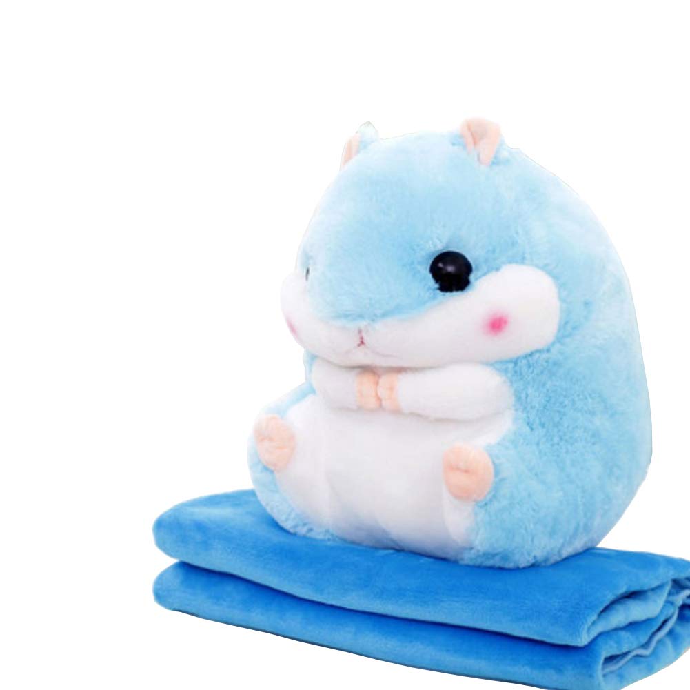 Yunnasi Plush Hamster Stuffed Animal Toys Hamster Throw Pillow With Blanket 19.7 Inches Blue