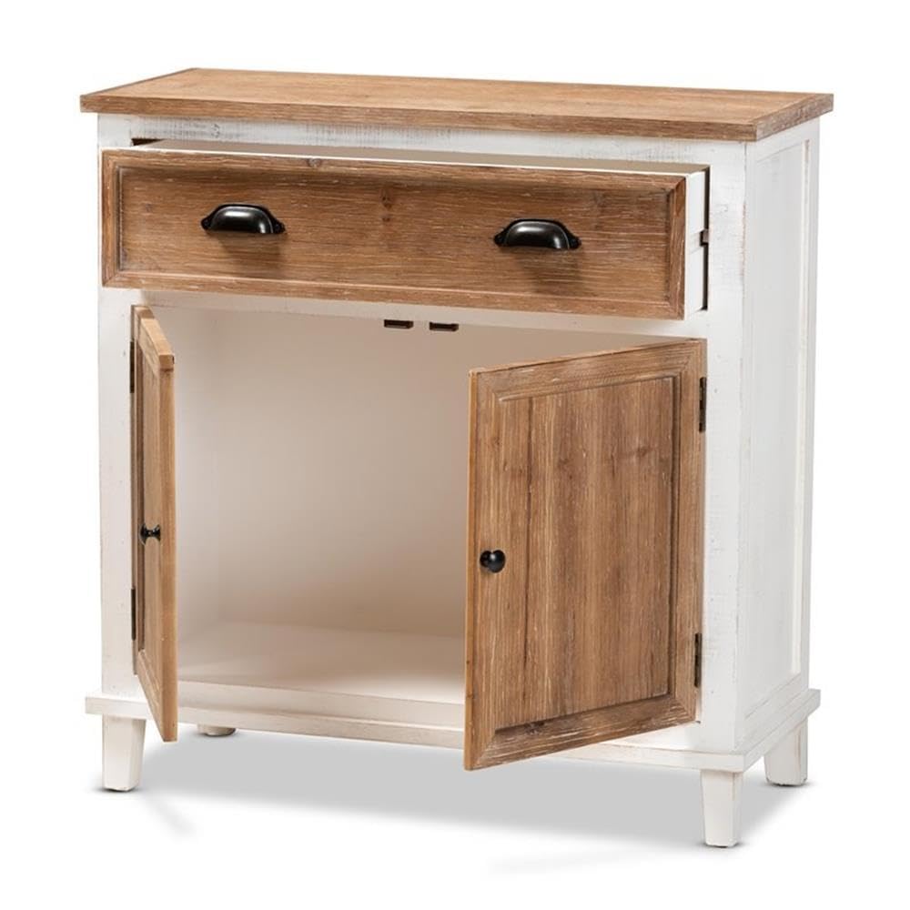 Baxton Studio Glynn Rustic Farmhouse Weathered Two-Tone White and Oak Brown Finished Wood 2-Door Storage Cabinet