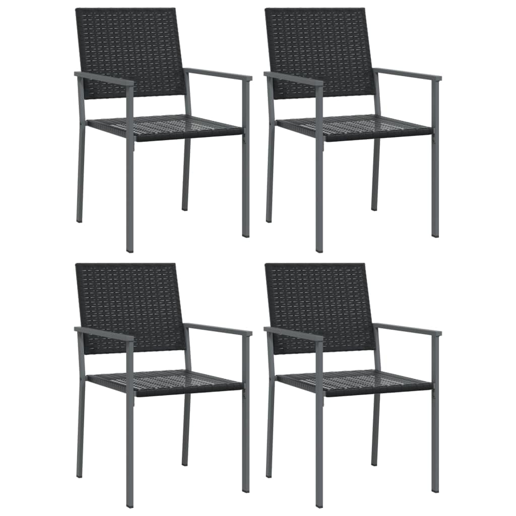 vidaXL 5 Piece Outdoor Dining Set with Armrests - PE Rattan and Steel - Weather-Resistant, Black, Tempered Glass Top Table, Suitable for Garden, Patio