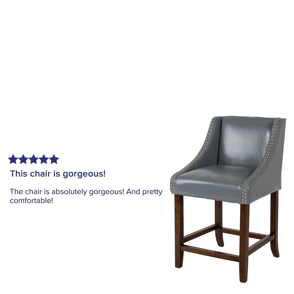 Flash Furniture Bellagio Contemporary Adjustable Height Barstool With Accent Nail Trim In Gray Leathersoft